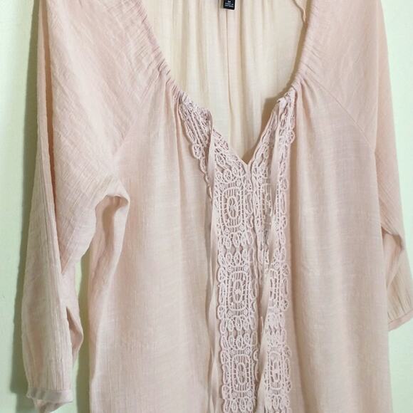 Spence Boho Tunic Top Women's Sz M Tan Adjustable Tie 3/4 Sleeve Pullover Lace - Picture 5 of 16